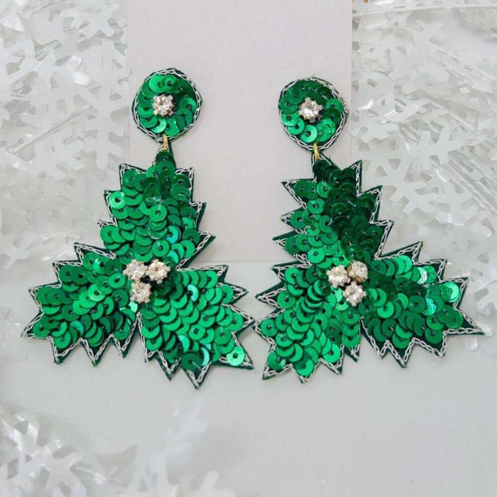 Handmade Green Tree sequin Earring